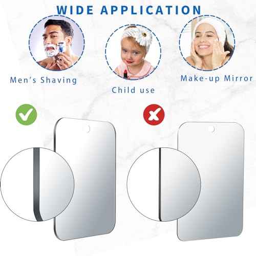 Shatterproof Shower Mirror Fogless for Shaving with Hook (Medium 8x6 inch)40% Cheaper Than the Original,Unbreakable Deluxe Plexiglass Makeup Mirror,Bathroom Wall Hanging,Portable Handheld Camping