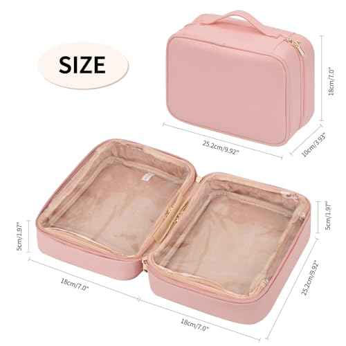 OCHEAL Makeup Bag, Makeup Travel Bag Large Capacity Cosmetic Organizer Bag with Makeup Brush Compartment & Handle for Women Girls Travel Toiletry Accessories-Pink