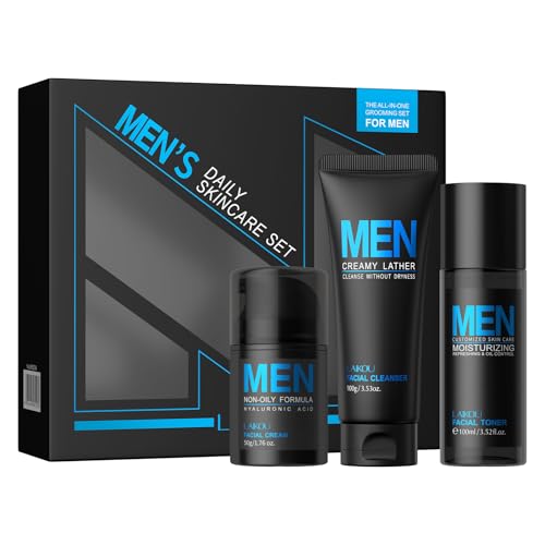 LAIKOU Men's Skin Care Set, Gifts for Men, Skincare Gift Set, Men Skincare with Facial Cream, Facial Cleanser, Facial Toner Father's Day Christmas Birthday Valentines for Him Dad Son Husband Boyfriend