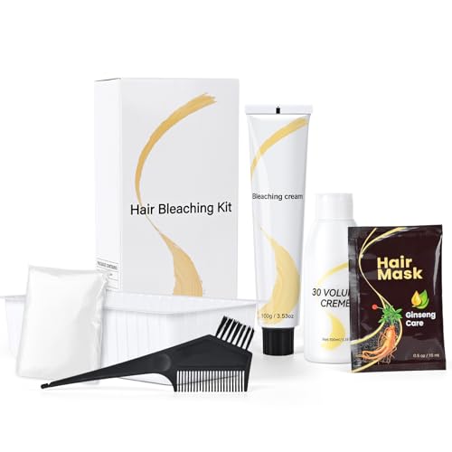 Hair Bleach Kit,High Performance Up to 8 Levels of Lift for Hair Highlights & Lightening,Complete kit with Tint Bowl,Brush,Gloves & Cap,Hair Mask.