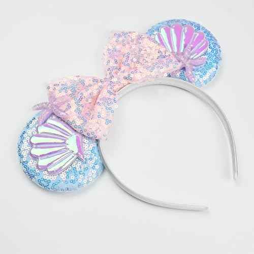 JIAHANG Mermaid Mouse Ears Headband with Sequin Bow, Seashell Hair Band Party Decoration Headwear for Women Girls