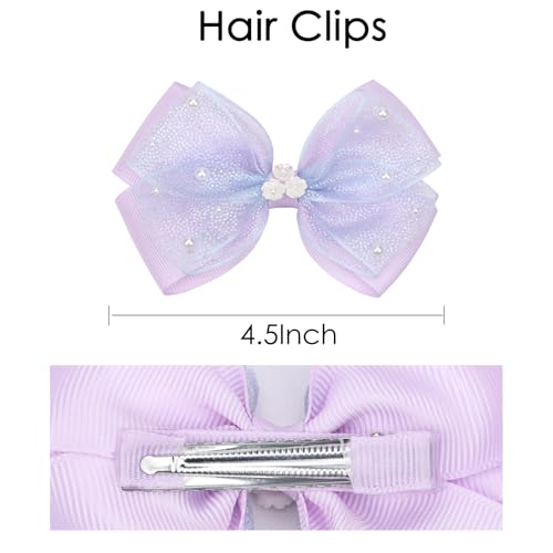 KISZU 4.5 Inch Flower Hair Bows Clips Mermaid Pearl HairPins for Girls Children Teens and Women