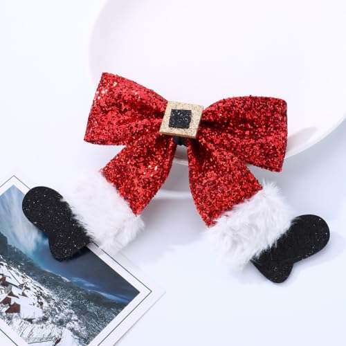 2Pcs Glitter Cute Christmas Bows Barrettes Red Hairpins Hair Accessories for Girls Women Xmas Party Gifts