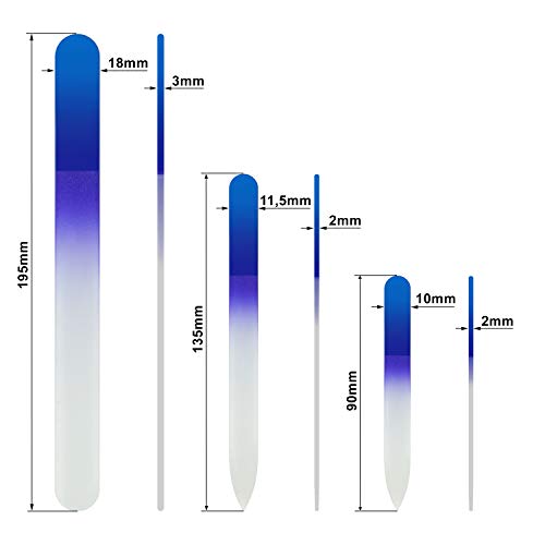 Glass Nail File - Mont Bleu Premium Set of 3 Crystal Nail Files in Pouch - Handmade Gifts - Best Glass Nail Files for Natural Nails - Washable Double Sided Nail File - Etched Nail Files