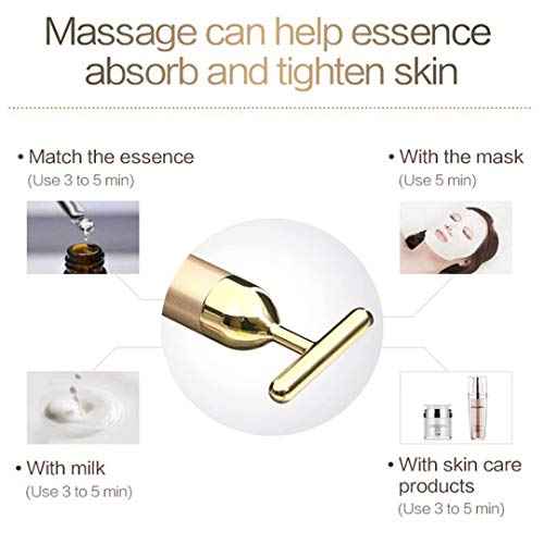 Beauty Bar 24k Gold Skin Care Face Massager Roller, 2 in 1 Electric 3D Roller and T Shape Energy Beauty Bar for Face Lift and Skin Tightening