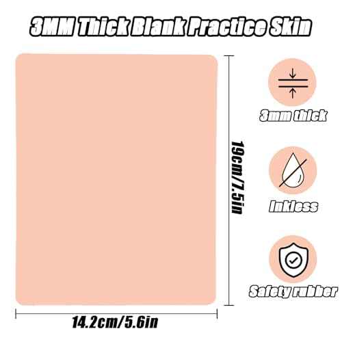 3MM Tattoo Practice Skin 5Pcs + 300 Ink Cups Kit - Realistic Double-Sided Training, Mixed Size 11mm/14mm/17mm Pigment Caps for Tattoo Artist & Beginner