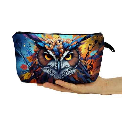 Owl Makeup Organizer Bag - Cute Small Cosmetic Bag with Zipper - Colorful Owl Print - Unisex - Polyester - 8.65 x 4.72 x 1.77 inches - 25 grams