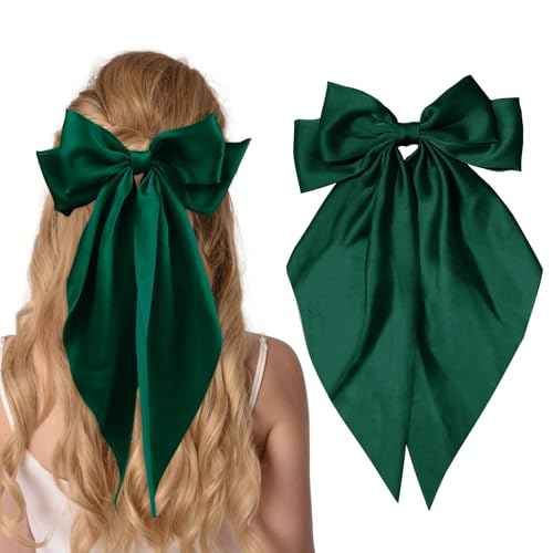 Large Satin Bow Barrettes Clips Green Hair Bows for Girls Hair Accessories Gifts for Women Big Bow Hair Clips for Christmas with Bowknot Barrettes With Metal Clips£¨green£©