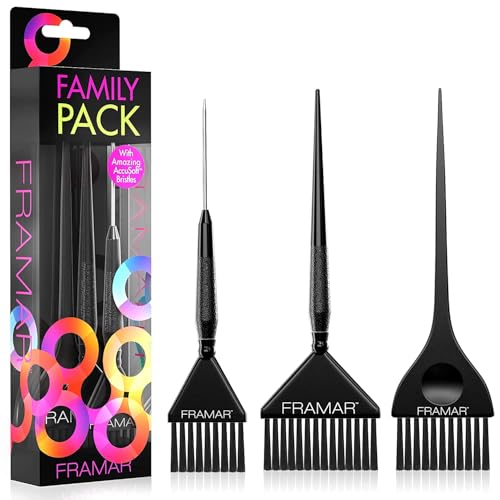 Framar Family Hair Color Brush Set - Hair Dye Brush Kit, Hair Coloring Brushes For Hair Stylist, Tint Brushes for Hair Color, Tapered Edges For Precision ? 3 Pack Black