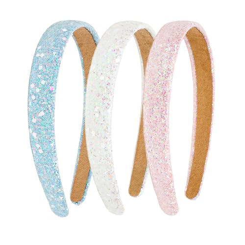 Girls Headbands, 3PCS Headbands for Girls Women Glitter Pink Blue White Headband Sparkly Sequin Headband Hair Accessories