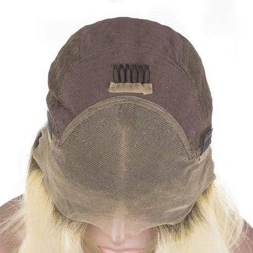 SUNFA Ombre Blonde Human Hair Bob Wigs 180% Density #1B/613 13x4 HD Transparent Glueless Wig Lace Front Bob Wigs Blunt Cut Pre-plucked Hairline Bleached Knots Wig 10Inch