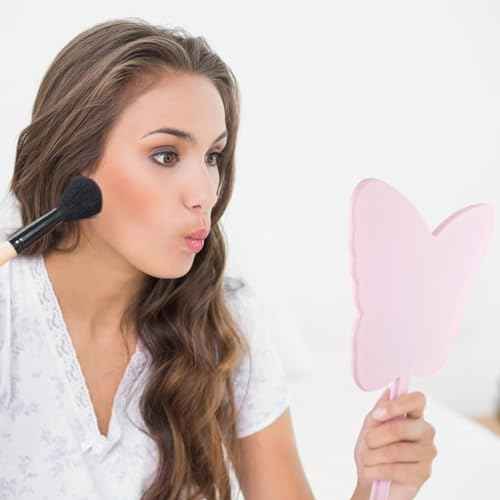 Butterfly-Shaped Handheld Mirrors, Cosmetic Hand Mirror with Handle Small Butterflies Mirrors Decorative Hand Held Mirror for Student Women Girls Valentine's Day Travel Pink