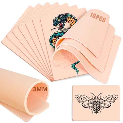3mm Tattoo Fake Skin, 10 Pcs Pure Silicone Tattoos Practice Skin, Double Sides Real Thick Feeling Soft Skins, Tattooing Microblading Eyebrow Lip Practice or Display for Beginners