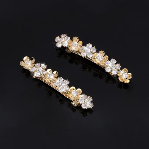 Hair Clips Barrettes Flower Gold Silver Rhinestone Diamond Wedding Bridal Short Cute Hair Clips Barrettes Fashion Accessories for Women Girls Thin Thick Hair