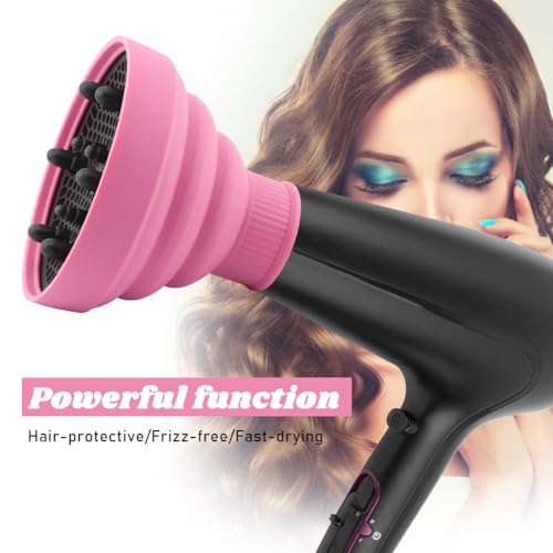 Universal Foldable Hair Dryer Diffuser, Travel Hair Dryer Diffuser Attachment with Comb, Portable Hairs Diffusers Blow Dryers Attachment for Natural Thick Hairs(Color:Pink)