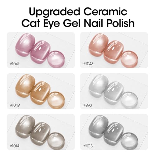 GELLEN Cat Eye Gel Nail Polish 6 Colors Gray Orange Silver Gold Brown Purple Holographic Reflective Cateye Gel Polish with Magnets Fall Winter UV LED Soak Off Sparkle Magnetic Gel Polish