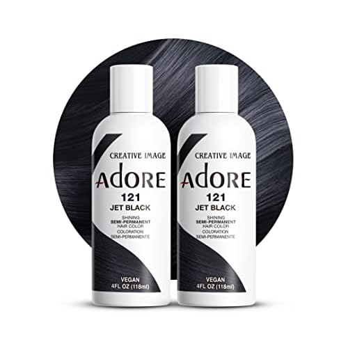 Adore Semi Permanent Hair Color - Vegan and Cruelty-Free Black Hair Dye - 4 Fl Oz - 121 Jet Black (Pack of 2)