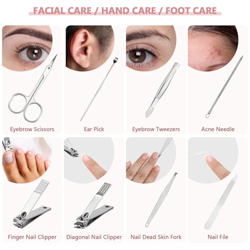 Lasnten 24 Set Christmas Manicure Set Bulk Nail Clippers Grooming Nail Kit Stainless Steel Professional Pedicure Kit Pedicure Tools with Travel Case Gifts for Xmas Men Women(8 in 1,Shiny Pink)