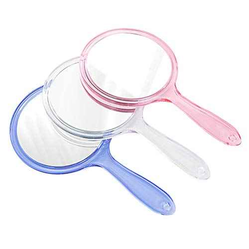 Makeup Hand Mirror, Double-Sided 3X 1x Magnifying Large Travel Handheld Mirror Cosmetic Mirror Acrylic Clear Finish Round Mirror (Clear)