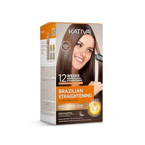 Kativa Brazilian Straightening Kit, 12 Weeks of Home Use Professional Straightening, with Organic Argan Oil, Shea Butter, Keratin & Amino Acids, for Straighter, Softer and Shinier Hair, All Hair Types