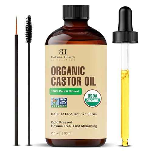 Botanic Hearth Castor Oil | 100% Pure & Natural, Cold Pressed, Organic | 2 fl oz| For Hair, Eyelashes & Eyebrows | Hexane Free, Fast Absorbing | With Dropper & Applicators