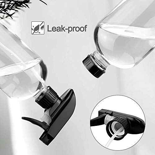 Glass Spray Bottles, 16oz Refillable Containers, Empty Boston Round Bottles with Labels & Adjustable Nozzle for Cleaning, Gardening, Aromatherapy, Pets, Plant, Hair -Clear (1 Pack)