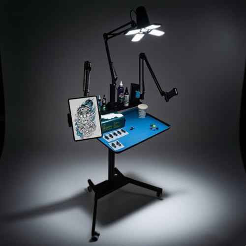 GBK Tattoo Workstation with LED Tattoo Light, Magnetic Tattoo Tray on Wheels,Salon Tray,Phone/Tablet Dual Stands,Tattoo Rolling Trolley for SalonTattoo Studio (Black)