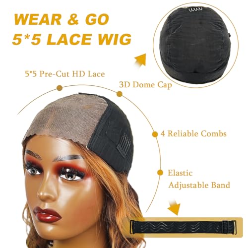 Durya Honey Blonde Ombre Lace Front Wig Human Hair Highlight Body Wave Lace Front Wigs Human Hair Pre Plucked Glueless 5x5 HD Lace Closure Wig for Women 4/27 Colored 250 Density 28 Inch