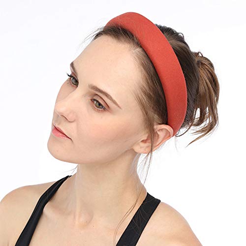 Padded Headbands Velvet Headband Puffy Sponge Thick Headbands Vintage Wide Headband for Women (Pink)