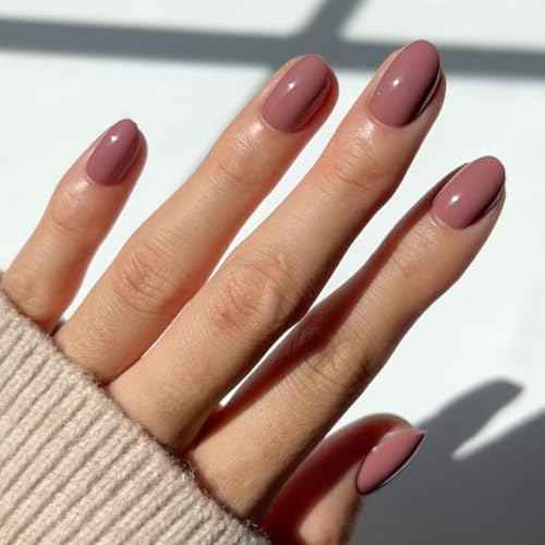 Glamnetic Press On Nails - Fall Mauve | Opaque Muted Blush Mauve Short Oval Fake Nails, Salon Quality | 15 Sizes - 30 Nail Kit