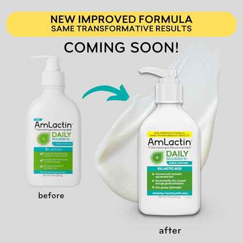 AmLactin Daily Nourish - Therapeutic Face and Body Lotion for Dry Skin - No-Scrub Exfoliator and Moisturizer with 5% Lactic Acid AHA, Safe for Sensitive Skin, 7.9 oz (Packaging May Vary)?