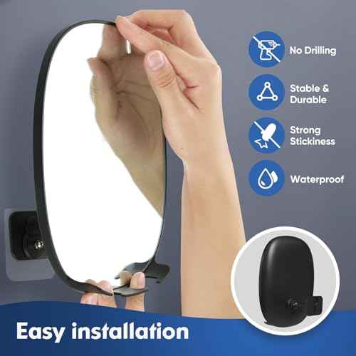 COSMIRROR Shower Mirror Fogless for Shaving with Updated Adhesive, 360¡Æ Rotation, Two Razor Holders No-Drilling Fogless Mirror for Shower, Shatterproof & Waterproof Bathroom Shaving Mirror Black