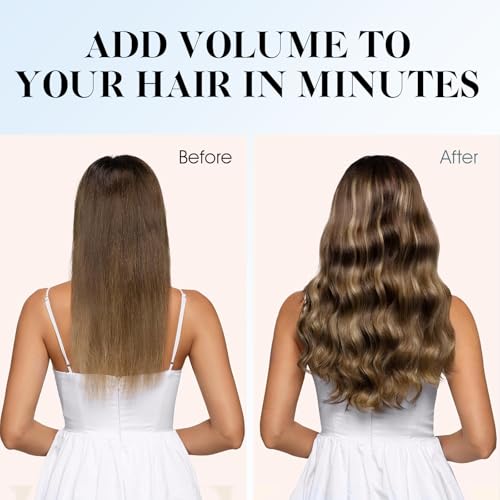 SIYUSI Clip in Hair Extensions Real Human Hair, 100% Brazilian Remy Human Hair Clip Ins, Invisible & Scalp-Friendly, Natural Black Mixed Chestnut Brown,7Pcs 4.23oz, 18 Inch