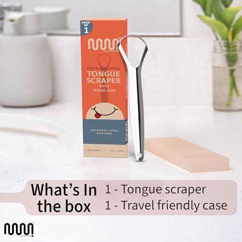 MasterMedi Tongue Scraper for Adults, 100% Stainless Steel Tongue Scrubber for Bad Breath, Easy to Use, Tongue Cleaner for Oral Care & Hygiene (SPTC-1|with Case)