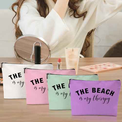 4PCS Beach Vacation Essentials Makeup Bag, Cute Cosmetic Bags for Women, Beach Accessories Travel Toiletry Bag Girls Trip Weekend Gifts for Women Friend Mom Summer Vacation Birthday Mothers Day