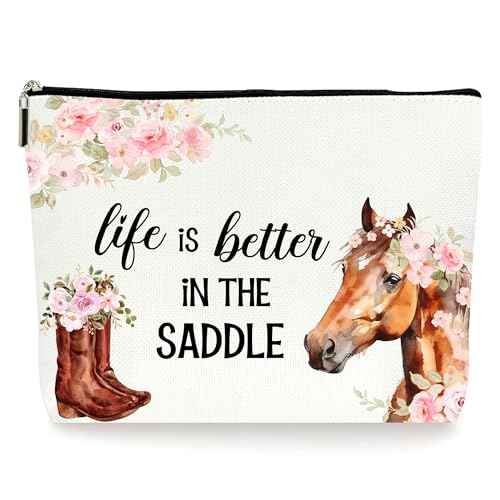 Watercolor Western Horse Boots Flower Makeup Bag Cosmetic Bag, Best Gifts For Horse Lovers Cowgirl, Birthday Christmas Gifts For Women Teen Girls Mom Friends Sister Wife Aunt Daughter (003)