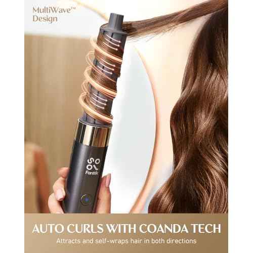 FanttikSolo 6 in 1 AirWave Air Auto Wrap Styler, Ionic Hair Dryer Brush for Curling, Straightening, Volumizing and Drying, Hair Multi-Stylers with Storage Bag, Curlers, Smooth Brush, Concentrator