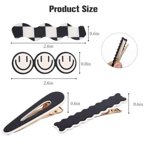 18Pcs Acrylic Checkered Hair Clip,Black and White Checkered No Bend Hair Clips for Women,Wave Geometric Duckbill Pins,Korean Styling Minimalist Hair Barrettes for Women Girls,Gifts for Women Girls