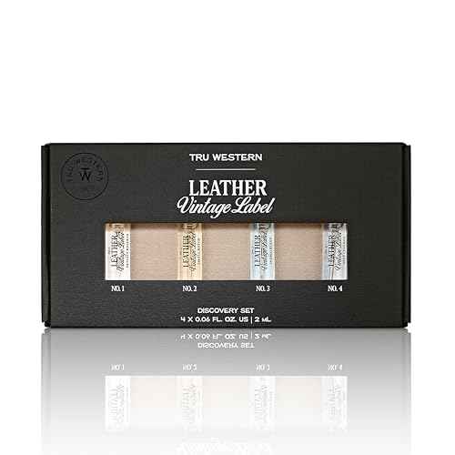 Leather Vintage Label Discovery Set by Tru Western, Set of 4, Including Leather No. 1, No. 2, No. 3, and No. 4, Masculine Fragrance Gift Set