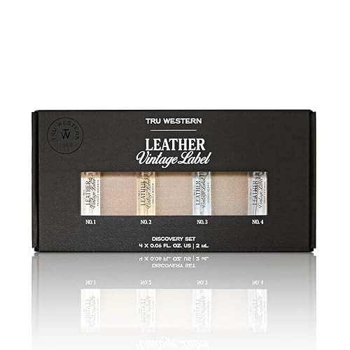 Leather Vintage Label Discovery Set by Tru Western, Set of 4, Including Leather No. 1, No. 2, No. 3, and No. 4, Masculine Fragrance Gift Set