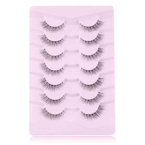 Onlyall Natural Lashes Wispy Lashes Natural Look False Eyelashes Natural Flared Eyelashes False Eye Lashes Soft Fluffy Lashes 7 Pairs D1 Natural (6-13MM)