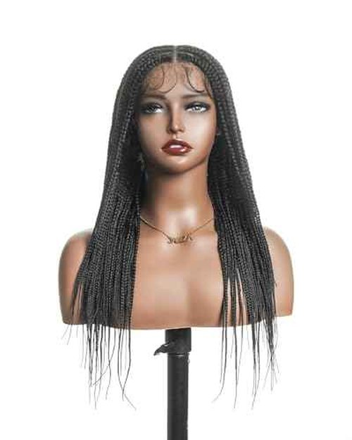 JALIZA 24" 360° Knotless Box Braided Wig with Swiss HD Full Lace – Pre-Cut, Black, 80 Strands, Lightweight Synthetic with Human Hair Baby Hair