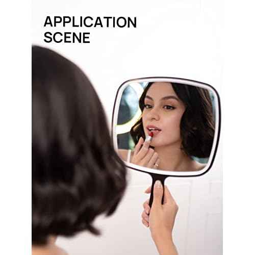 OMIRO Handheld Mirror, Extra Large Hand Mirror with Handle, Square, Black, 12.4" L x 9.1" W