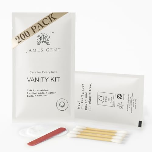 Pack of 200 Cotton Pad Cotton Swab and Nail File Kit Kraft Paper Individually Wrapped Hotel Vanity Kit Hotel Supplies and Toiletries Bulk