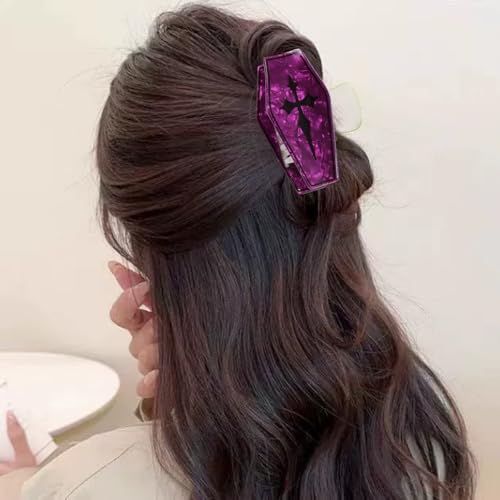 Gothic Coffin Hair Clips Halloween Deep Purple Coffin Hair Claw Clips Non-slip Jaw Clips Large Acrylic Hair Barrette Y2K Retro Strong Hold Hair Clamp Clip Funny Hair Accessories for Women Hair Styling