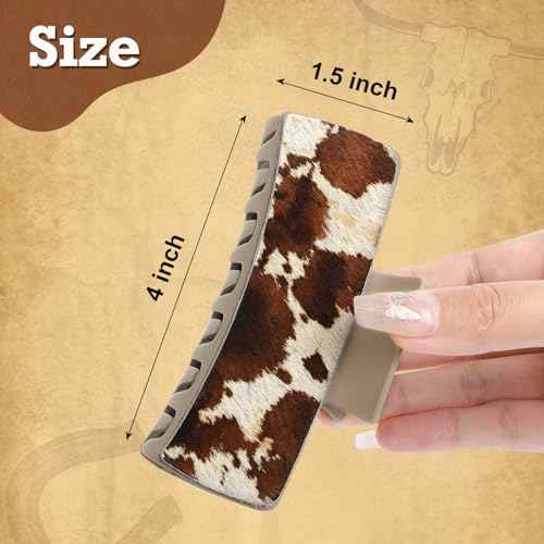 DEEKA Real Leather Large Western Hair Clips Cow Printed Cowhide Tooled 4" Hair Claw Clips Gifts for Thick Hair Country Girls Cowgirl Stuff Western Hair Accessories Gift for Women and Girls -Brown