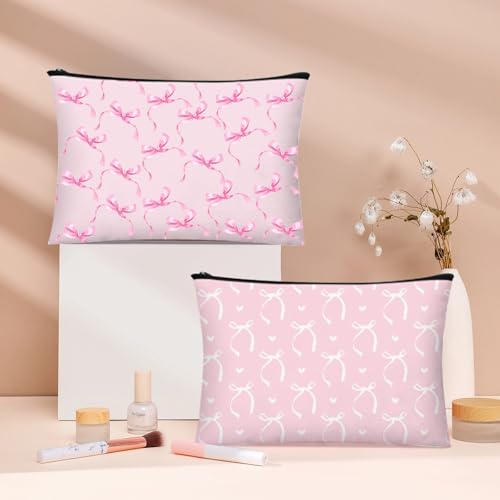 9 Pcs Pink Bow Makeup Bag Coquette Makeup Bag for Pretty Women Zipper Pouch Travel Toiletry Bags Pink Trendy Pouch Gift for Coquette Birthday Paty Favor Girls Travel Storage Accessories