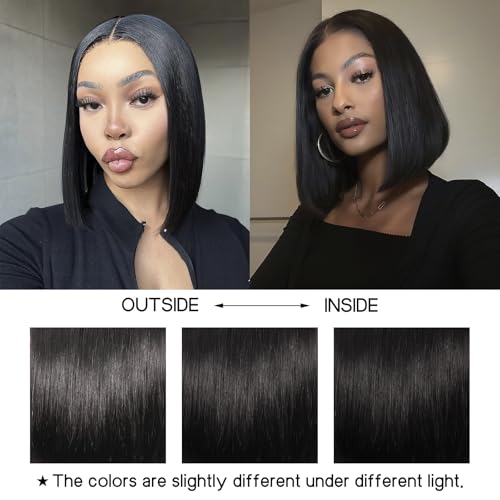 Bob Wig Human Hair 10inch Straight Bob Wig 100% Brazilian Human Hair,13x4 HD Bob Lace Front Wigs Human Hair Natural Black Bob Wigs Human Hair Pre Cut 12A Double Drawn Bob Wig 220 Density