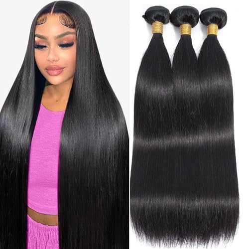 Selina Hair Straight 3 Bundles Human Hair 20 22 24 Inch Brazilian Virgin Hair 100% Human Hair 100g/Bundle Natural Black Color