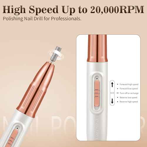 Electric Nail Drill - Cordless Nail Drill with 11 Drill Bits - Electric Nail File for Acrylic Gel Dip Powder Nails, Nail Filer Electric for Manicure Pedicure Polishing Shape (White)